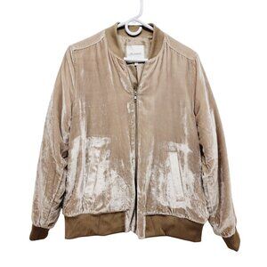 Madewell Women's Velvet Bomber Jacket Size Medium Viscose & Silk Blend Beige